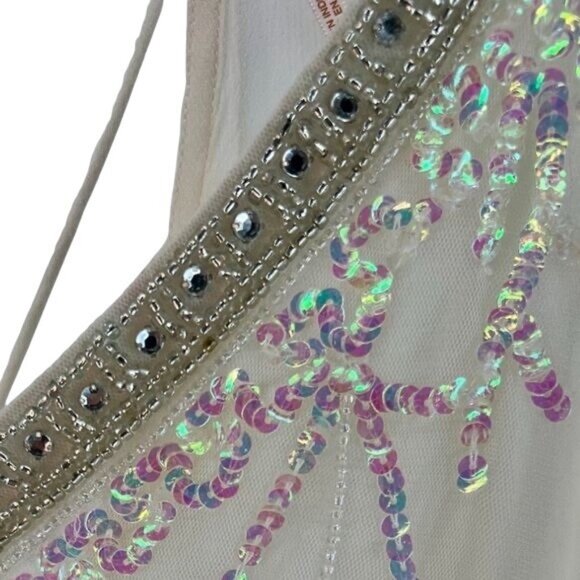 RARE NWOT Free People White Semi Sheer Beaded Babydoll Top Coquette Boho Angelic - Picture 9 of 10